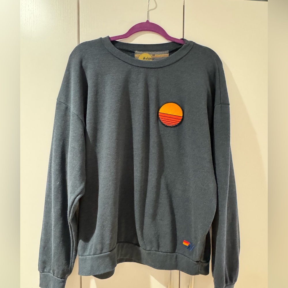 Aviator Nation Charcoal Crewneck with Sunset Patch